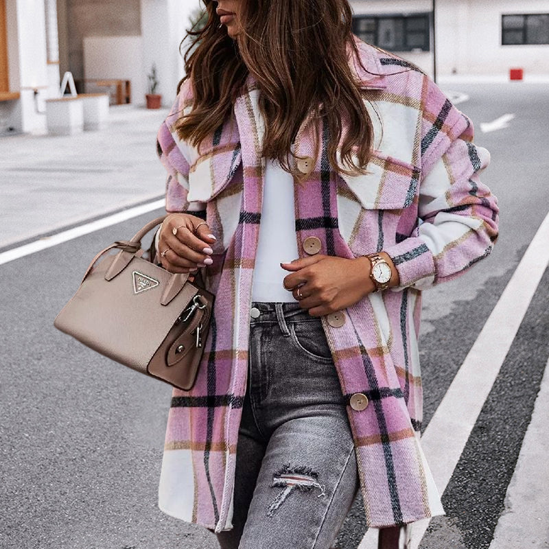 Plaid Casual Woolen Coat