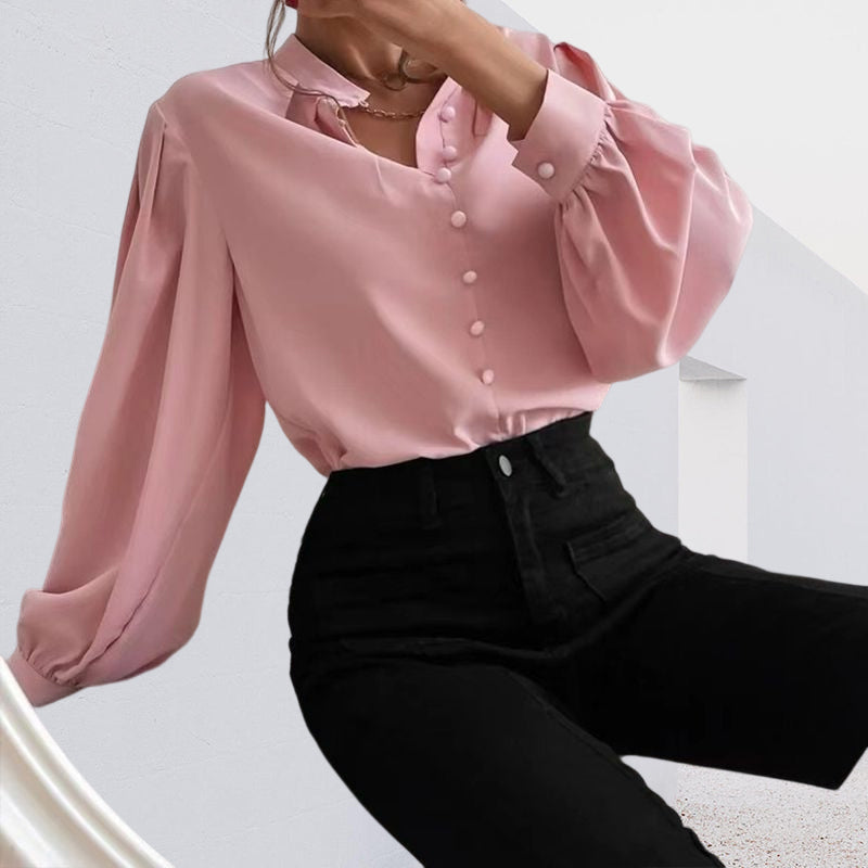 Button Up Stand Collar Long Sleeve Shirt