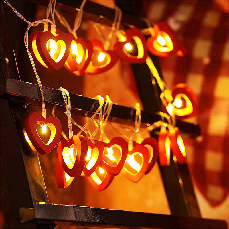 Wooden Love Shaped Battery Lamp String Light