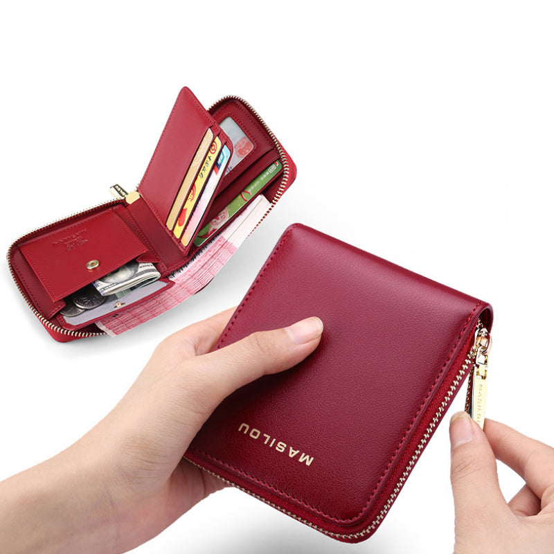 Short Leather Zipper Wallet