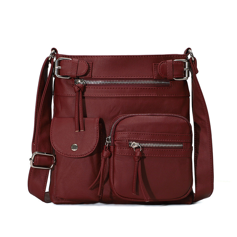 Multi-Pocket Soft PU Crossbody Bag