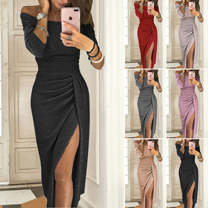 Drop Shoulder Side Split Formal Dress