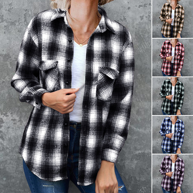 Loose Lapel Plaid Shirt