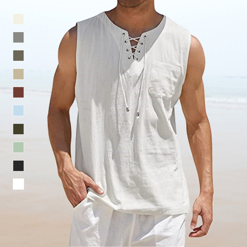 Men's Solid Color Drawstring Waistcoat