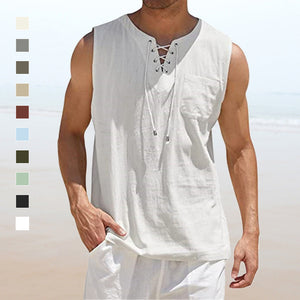 Men's Solid Color Drawstring Waistcoat