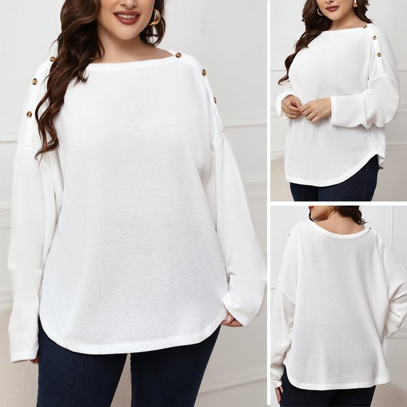 Plus Size Long Sleeve Toggle Neck Top