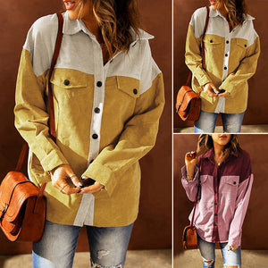 Ladies Fashion Casual Colorblock Loose Lapel Shirt Jacket