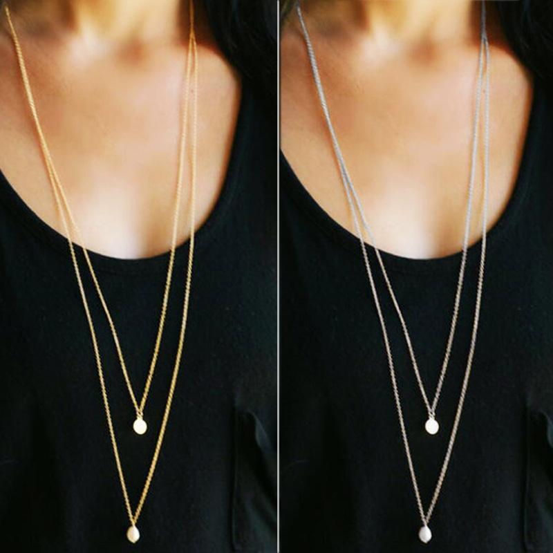 Women Fashion Long Chokers Necklaces Pendants Gold Silver Accessories