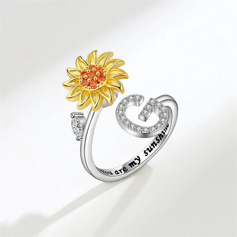 Sunflower Letter Adjustable Ring For Daughter/Granddaughter