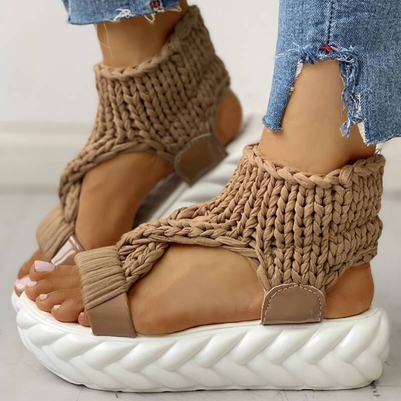 Woven fabric thick sole sandals