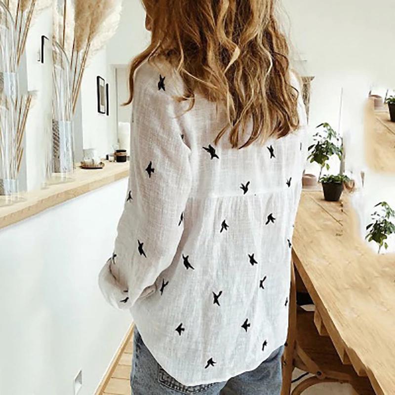 Women Floral Print Sexy Turn-down Collar Button Blouse