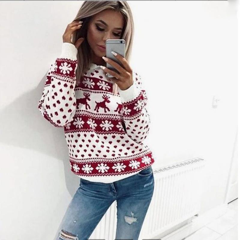 Women New Christmas Xmas Knitted Pullover Sweater