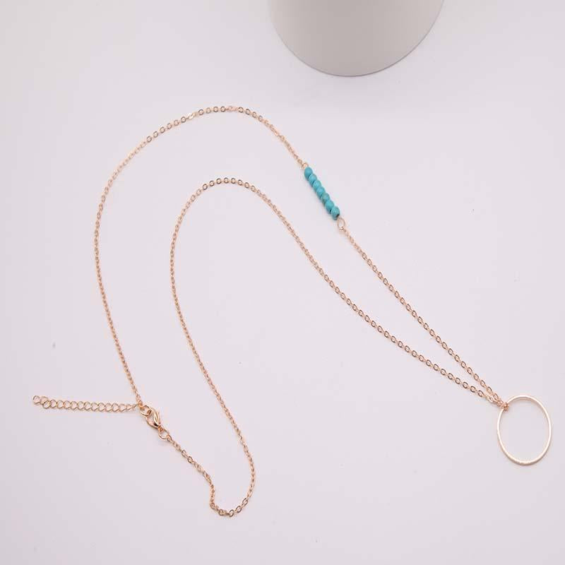 Women Fashion Plated Metal Chain Circle Lariat Long Necklace