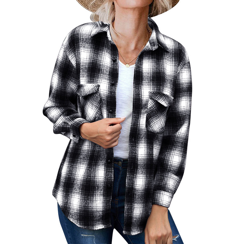 Loose Lapel Plaid Shirt