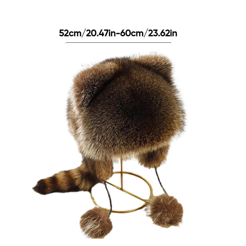 🐻Cute faux fur raccoon tail parent-child plush hat