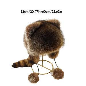 🐻Cute faux fur raccoon tail parent-child plush hat