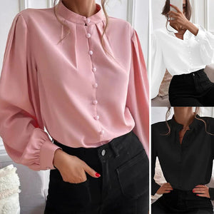 Button Up Stand Collar Long Sleeve Shirt